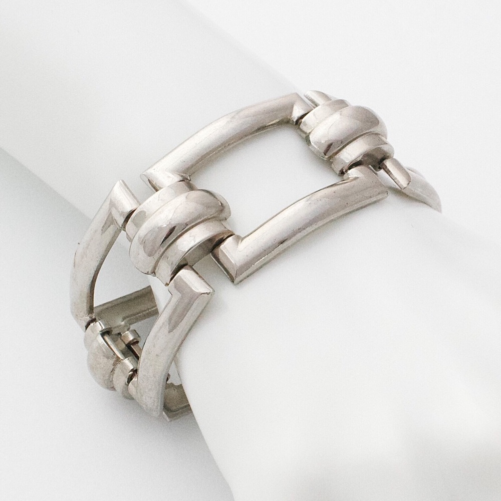Vintage Coro Panel Bracelet Silver Tone Wide Rectangle Link Modernist